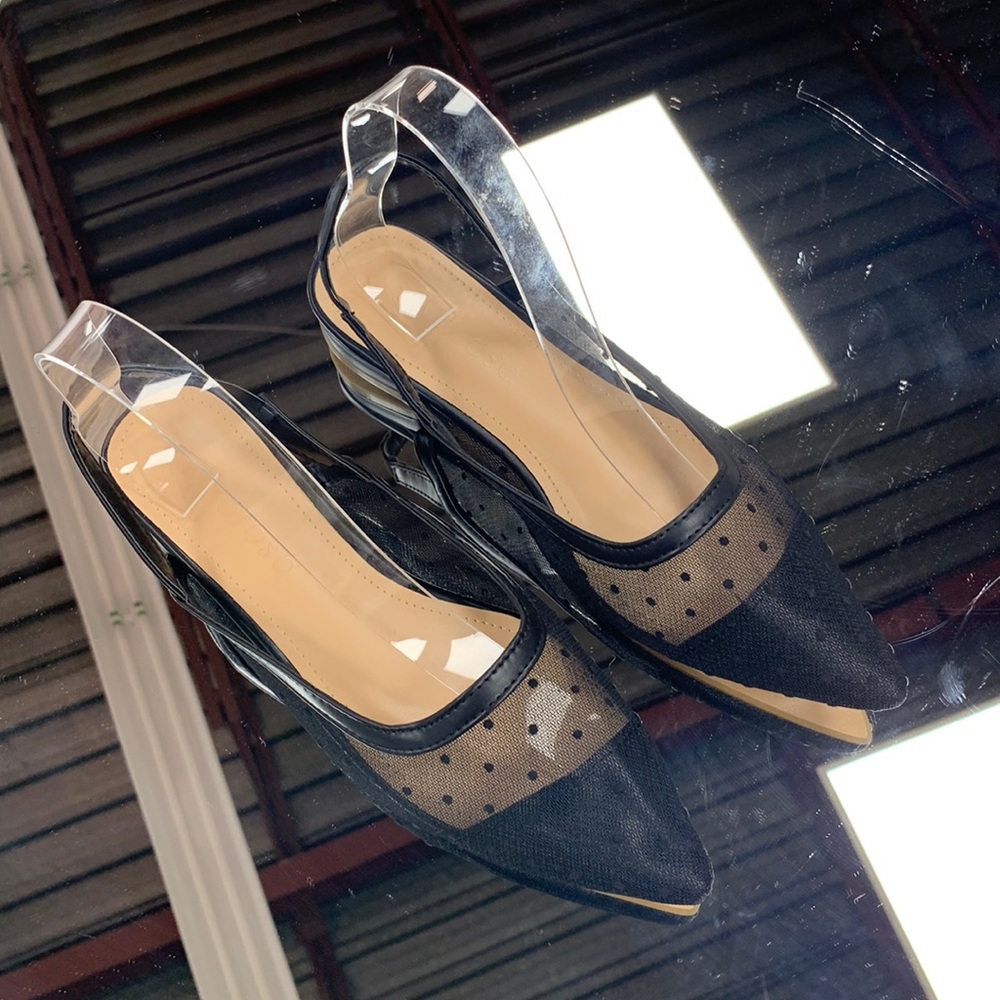 Polka Dot Slingback flats in Black Mesh Fabric